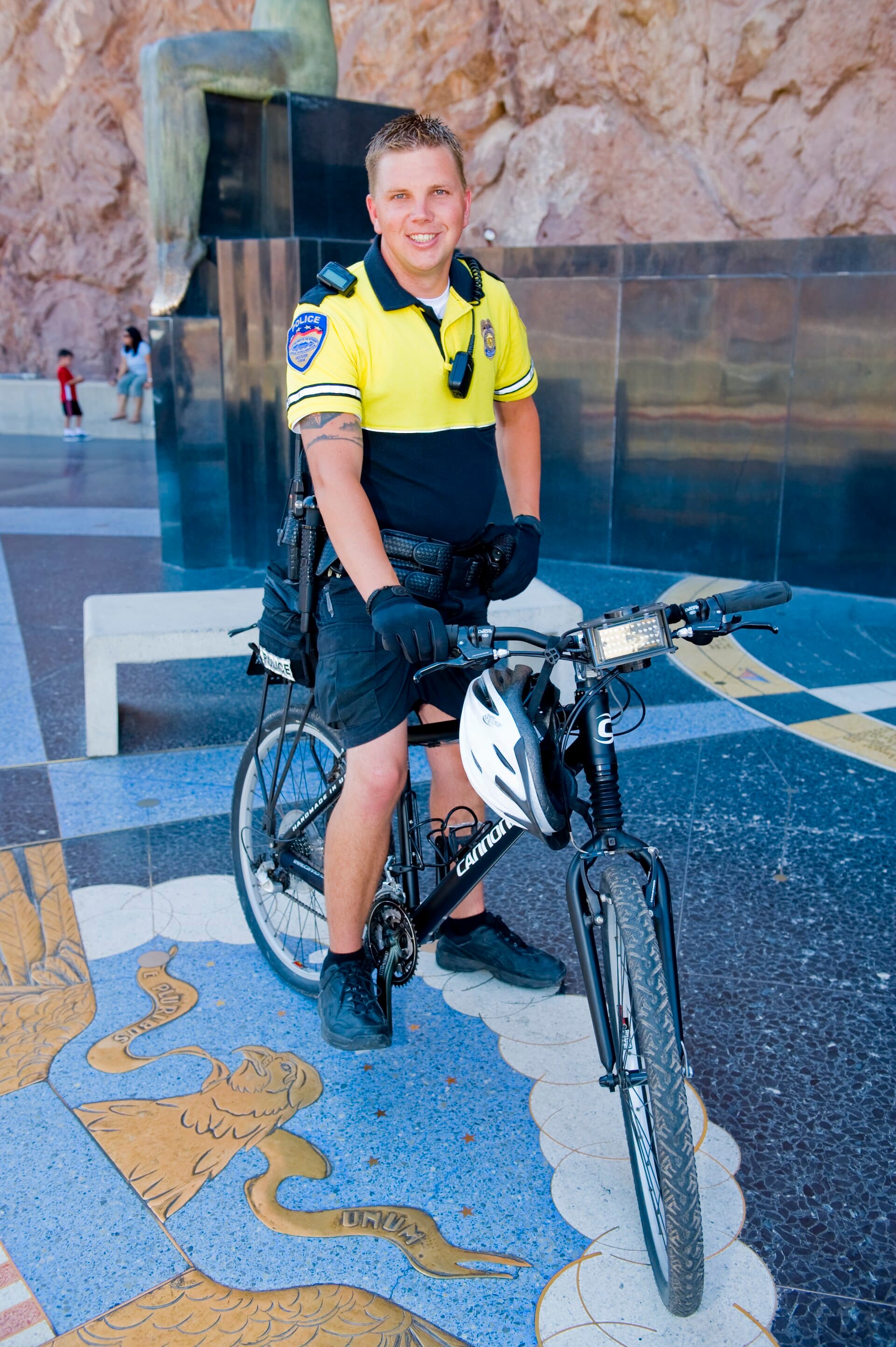 Police officer on bicycle patrol at Hoover Dam