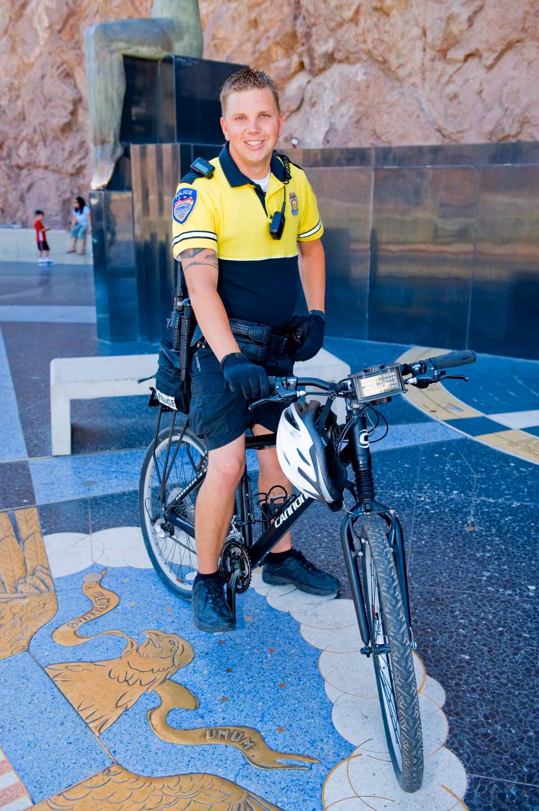 Police officer on bicycle patrol at Hoover Dam
